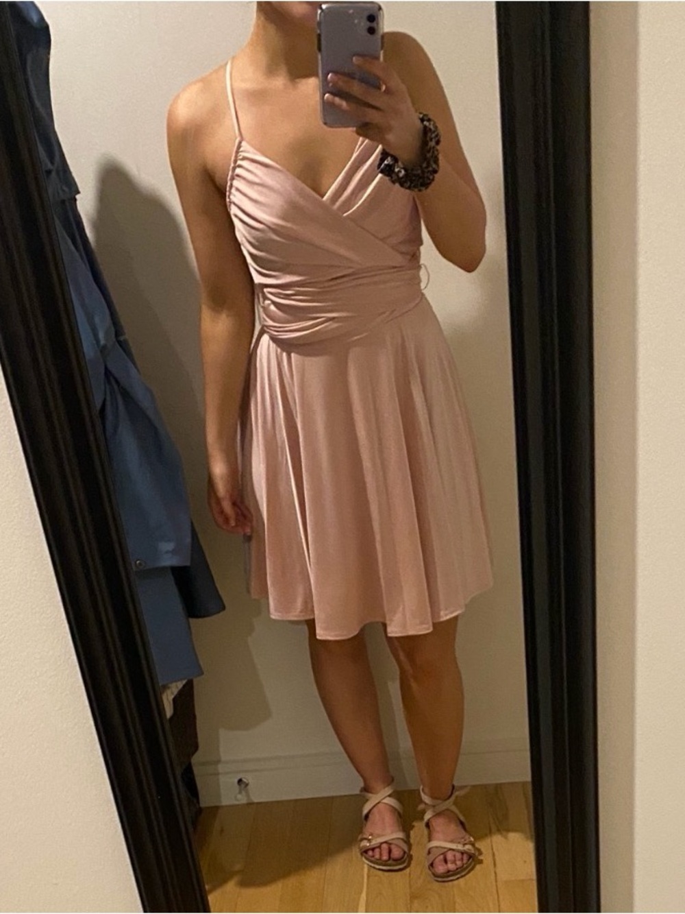Guess Blush Pink Spaghetti-Strap Wrap Mini Dress
